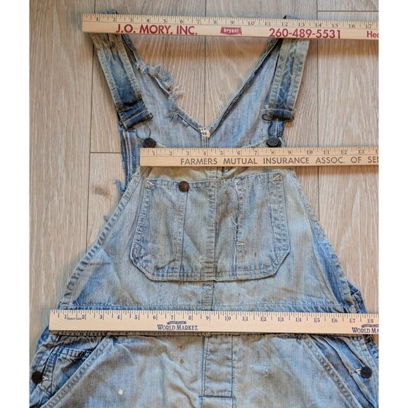 Sanforized Denim Overalls VTG 50s Repaired Distressed Thrashed Faded 35" Waist - Picture 8 of 16